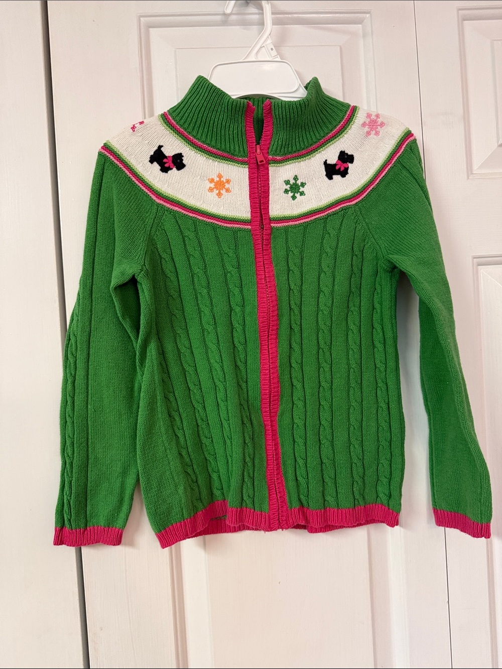 Gymboree Green and Pink Knit Sweater with Dog Motif
